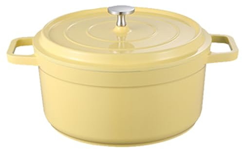 Enamel Die-Cast Aluminium Ceramic Pot Oven-Safe: Non-Stick Pan Easy Cleaning Roasting Pot Kitchen Casserole with Lid for All Hobs (Yellow, 4.75L)