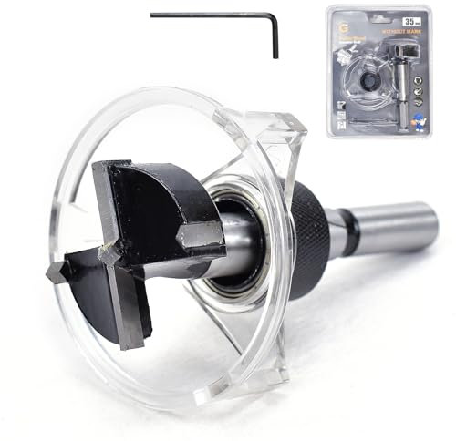 BIGP Broca Forstner de 35 mm con funda para el polvo, 2 cortadores Forstner, broca Forstner con tope de profundidad para bisagra, madera, agujero, taladro, carpintería