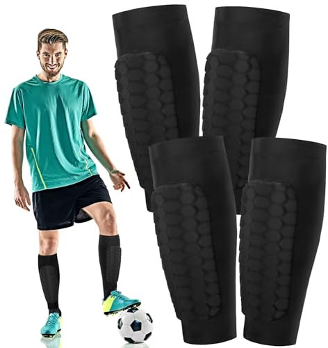 Newofview 2 Paar Shindefender Shin Guards, Sport Shin Protector Schwarz Fußball Schienbeinschoner Shin Pads Cover für Männer, Frauen und Jugendliche(L)