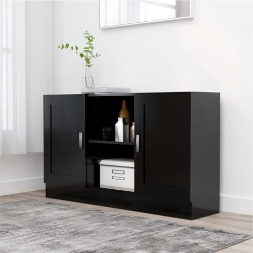 Myheimly Sideboard 2 Fächer 2 Türen Kommode Anrichte Beistellschrank Mehrzweckschrank Standschrank Schrank 120x30,5x70cm Holzwerkstoff Schwarz,Holzwerkstoff