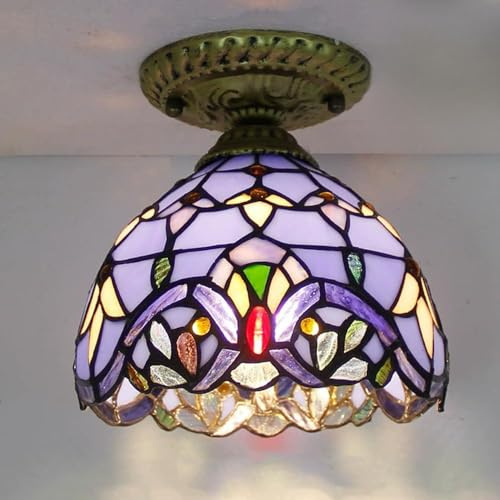Mengjay Retro Stil Buntglas Deckenleuchte, E27 Antike Kleine Deckenlampe Vintage für Küche Wohnzimmer Schlafzimmer Badezimmer Korridor Flur Treppen Esszimmer Cafe Bar (B)