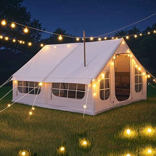 Aufblasbares Zelt für Camping Outdoor Zelt mit Luftpumpe, Familienzelt Großes Zelte Haus, 4-Saison Luftzelt Outdoor Wasserdicht Glampingzelt Schnellaufbau mit Ofenloch & Oberlicht