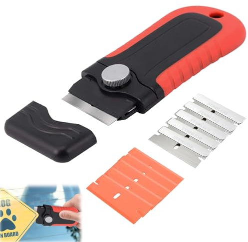 2 in 1 Oven Scraper Tool Non Scratch, Hob Scraper for Glass Hobs Non Scratch with 5 Plastic Blades and 5 Metal Single Edge Razor Blades, Anti Slip Oven Cleaning Tool for Removing Lable, Glue