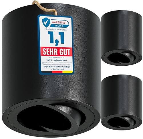 MATO 3x Aufbauspot GU10 schwarz - 30° schwenkbar - Ø80x84mm - Aufbaustrahler mit GU10 Fassung - Aluminium Deckenspots Aufputz 230V, Aufbau Spots Decke, Aufbauleuchte - ohne Leuchtmittel
