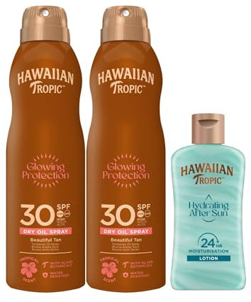 Hawaiian Tropic Pack 2 Brumas de Aceite Glowing Protection SPF 30-177 ml + Loción After Sun Hydrating Protection Formato Viaje 60 ml