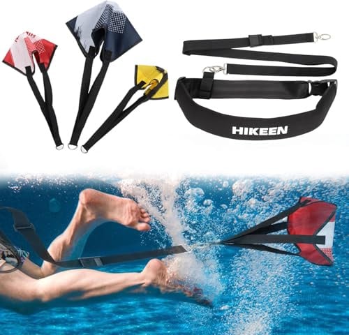 Hikeen Swimming Parachute Resistance Set Training Equipment with 3 Parachute & Adjustable Length Swim Belts for Adults