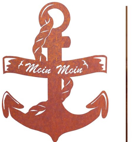 AHEJIOO Nautische Garten Dekoration – Wetterfeste Maritime gartendeko für draußen wetterfest, Maritime Deko Outdoor, Großes Dekoelement für Outdoor-Bereiche in Rostoptik, Moin Moin Schild