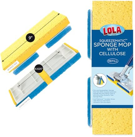 Lola Products Cellulose SqueezeMatic Butterfly Sponge Mop Refill, 9, Replacement Head, Floor Cleaning, Comparable w/Quickie Type S Sponge Mop Refill