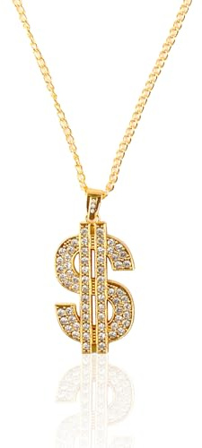 Bojueshaw Gold Dollar Sign Necklace with Rhinestones,Rapper Bling Party Accessory,Adjustable Hip Hop Chain for Men & Women Party Supplies