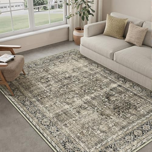 Vintage Braun Waschbarer Teppich Wohnzimmer 140x200cm Retro Rugs for Living Room Weich rutschfest Groß Tepich Kurzflor Schlafzimmer Carpet Living Room Bedroom Esszimmer Teppiche Büro