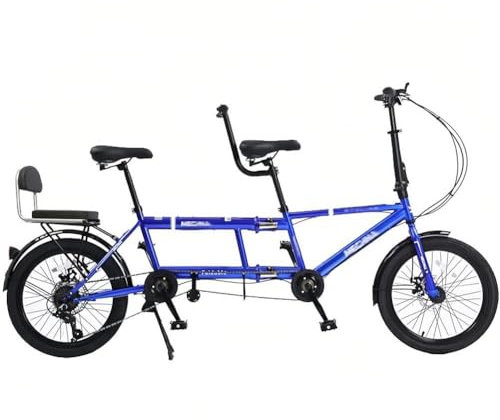 SAYEYBU 20-Zoll-City-Faltrad, Falt-Tandem, Familien-Tandem, 7-Gang-Tandem, Cruiser-FahrräDer FüR Reisen Und PäRchenfahrten,Blau