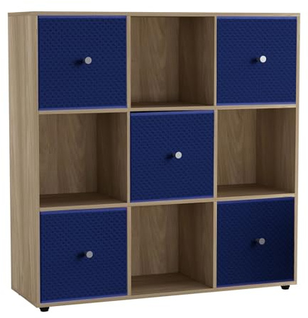URBNLIVING 9 Cube Storage Unit with 5 Foldable Fabric Drawers, Wooden Freestanding Bookcase Shelf Organiser, Modern Cube Shelving for Bedroom, Office, Living Room, Toys, Clothes & Books