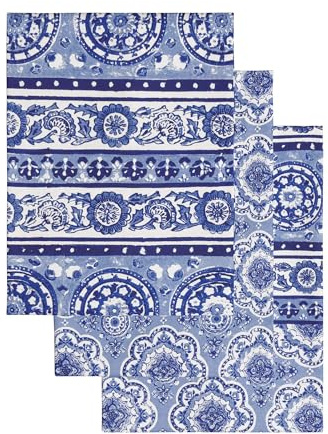 Maison d'Hermine Küchenhandtuch 100% Baumwolle (50 cm x 70 cm, Set von 3) | Küchenhandtücher Tischgeschirrtücher zum Muttertagsgeschenke Reinigen Frühling/Sommer - Melodie Bleue
