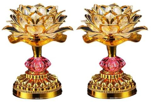 yomoe 2 Stück LED-Lotus-Buddha-Lotus-Lampen, zum Einstecken oder Als Batteriebetriebene Buddhistische Lampe, EU-Stecker B