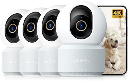 Anona Pano 4K UHD Indoor Security Camera 4 Pack, 360° Pan-Tracking Dome Camera for Home Security, Wi-Fi 6 with Person/Pet/Baby Cry Detection, 2-Way Audio & Privacy Mode | Alexa Compatible