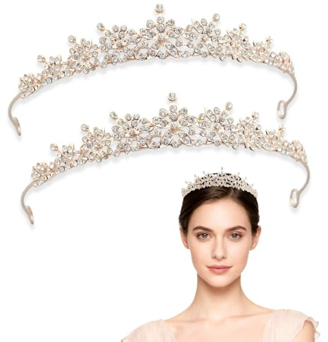 Diadem, 2 Stück Tiara, Krone Damen, Diadem Gold, Runde, Strass Stirnband Für Braut, Bühnenauftritte, Geschenk Schmuck Und Partys, Gold