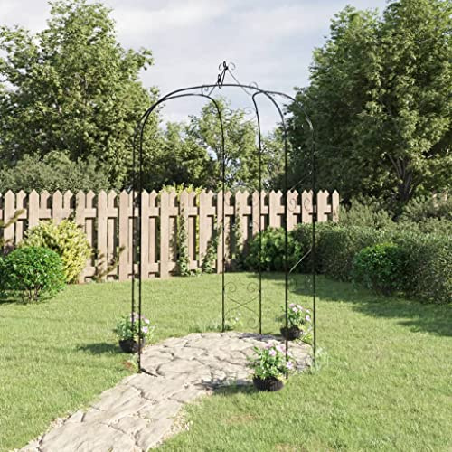 Trädgårdsbåge svart av pulverlackerat stål Ø 180 x 255 cm, fristående rosbåge och växtstöd för klätterväxter som clematis, murgröna, vinranka, perfekt som valv, lövgång