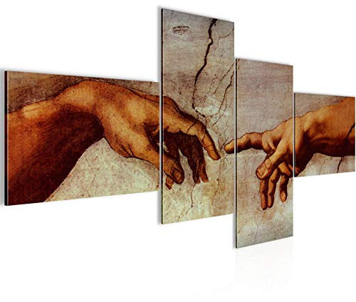 Runa Art Bild XXL 4 Teilig Creation of Adam Michelangelo 200 x 100 cm Kunstdruck auf Vlies Leinwand Wanddeko Wohnzimmer Schlafzimmer 700141a