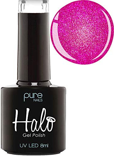 Halo Gel Polish 8ml - Cerise Sparkle. UV/LED Gel Nail Polish, Long Lasting & Easy To Apply. Nail Art Colours For Manicure & Pedicure. Gel Polish For Professional & Home Use.