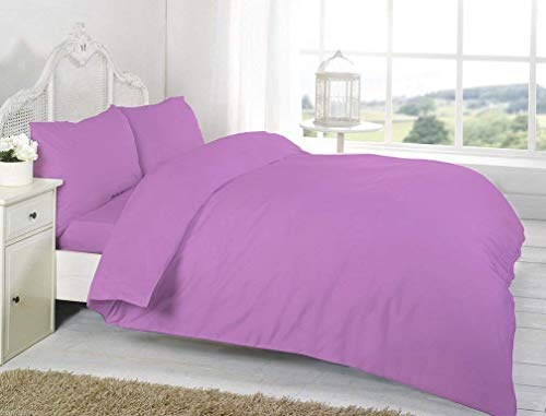 R&Z Plain Dyed Percale Polycotton Duvet Cover & 1 Pillow Case Bed Set (Lilac, Single)
