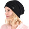 CHARM Seide Slouch Beanie Strickmütze - Groß Chemo Kopfbedeckung Locken Haare Schwarz