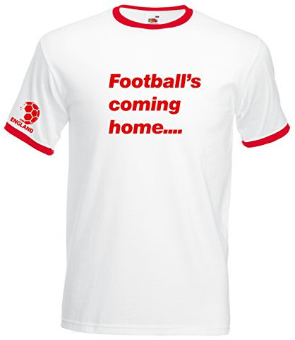 Juko Football's Coming Home World Cup 2018 Football T-Shirt 1381 Ringer T Shirt. White, Medium