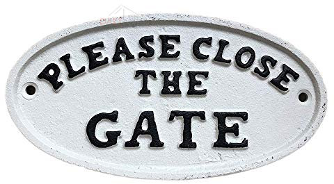 Darthome Ltd Antique White Cast Iron Wall Garden Gate Door Sign Plaque Please Close The Gate
