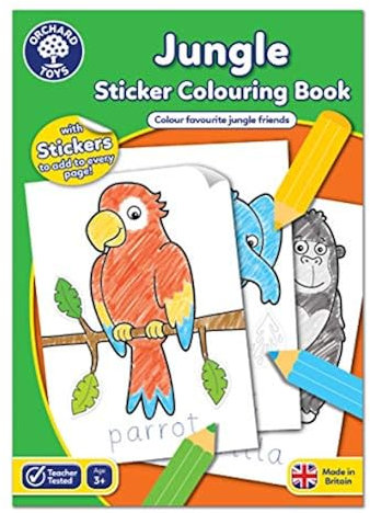 Orchard Toys Jungle Sticker Colouring Book - Educational Colouring Activity Book - Colour and Write Jungle Animals - Kids age 3 Years +