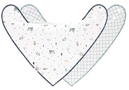 LÄSSIG Baby Lätzchen Halstuch Dreieckstücher Set 2 Stk. Bio-Baumwolle Druckknopf wendbar/Baby Bandana Garden Explorer Traktor