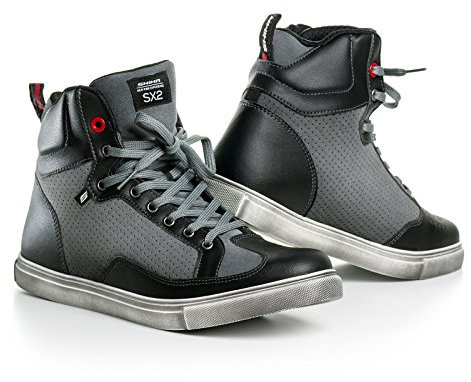 SHIMA SX-2 Scarpe da moto da uomo - In Pelle, Traspiranti, Scarpe da Equitazione Stradale Rinforzate con Supporto Alla Caviglia, Suola Antiscivolo (Nero, 48)