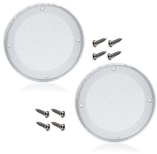 Fielect 2 Pcs 6inch /153mm Speaker Grill Mesh Decorative Circle Woofer Guard Protector Cover Audio Accessories White Metal Trim