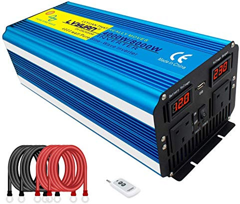 LVYUAN POWER INVERTER PURE SINE WAVE 4000W /8000W DC 12V to AC 230V/240V Converter with Wireless Remote Controller, Dual AC Outlets and USB Port, for RV Truck Car