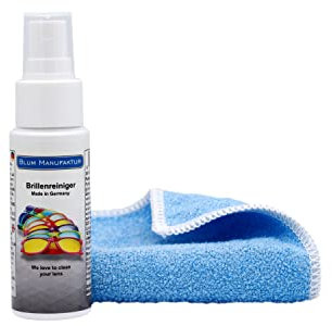 Blum Manufaktur Nettoyant pour lunettes 50 ml - Spray nettoyant pour lunettes - Avec chiffon en microfibre de 30 x 30 cm, fabriqué en Allemagne