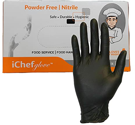 ichef glove 100 count Food Service Food Handling Nitrile Gloves Black Powder Free (Medium)