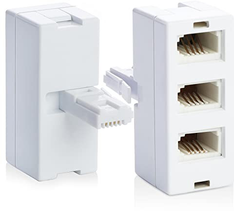2 PCS BT Telephone Socket Line 3/4 Way Splitter, ADSL RJ11 Broadband internet Microfilter Splitter, Cable UK Adapter Landline Port Converter Extender FAX Modem Phone Converter (3 Ways)