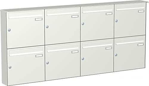 Max Knobloch Briefkastenanlage Aufputz mit eckiger Verkleidung Modell A1 Farbe RAL 9016 Verkehrsweiß, Größe mit 8 Briefkästen