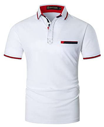 GHYUGR Men's Short Sleeve Polo Shirts Contrasting Colors Collar Golf Rugby Polos,White,L