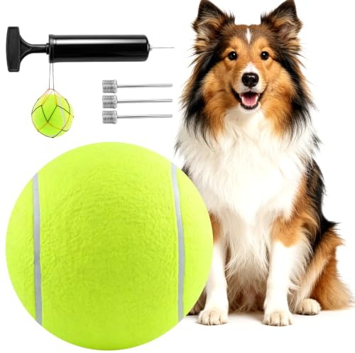 SZXMDKH 9.5 Oversize Giant Tennis Ball & Air Pump Needle & Storage Net Children Adult Fun Tennis Ball Pet Dog Large Chew Toy Big Giant Rubber Inflatable Launcher Pet Indoor Outdoor Sport Beach