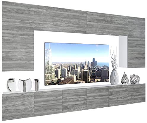 BELINI Wohnwand Vollausstattung Wohnzimmer-Set Moderne Schrankwand mit LED-Beleuchtung Anbauwand TV-Schrank Glamour Holz