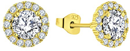 JO WISDOM Ohrstecker Blau Saphir Silber 925 Damen Runde Ohrringe Stecker mit 3A Zirkonia mit Gelb Vergoldet,Schmuck für Frauen