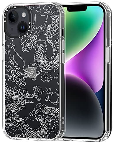MOSNOVO Case for iPhone 14, [Buffertech 6.6ft Military-Grade Drop Protection] [Anti Peel Off Tech] Clear TPU Bumper Phone Case Cover Design - White Dragon