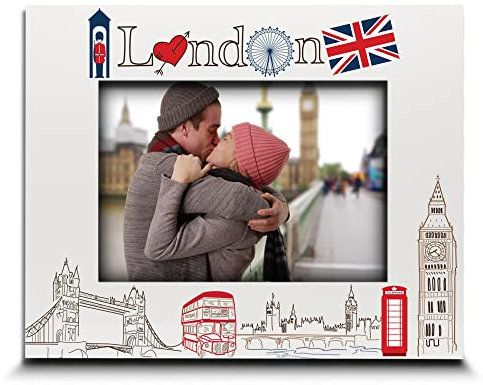 BELLA BUSTA - Londoner Bilderrahmen, Hochzeit, Flitterwochen, Urlaub in London, UV-Druck, London-Symbole, Design-Set (12,7 x 17,8 cm, horizontal)