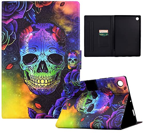 LSPCASA Coque Compatible pour Lenovo Tab M10 Plus 3rd Gen 10.61 Pouces PU Matérielle Tablette Housse Fonction Support TPU Housse-Crâne coloré