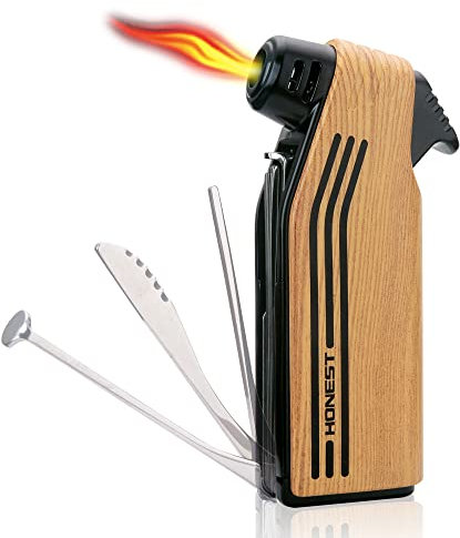 PROMISE Soft Flame Feuerzeug Nachfüllbares Feuerzeug mit 3 Rohrreinigerwerkzeugen Multifunktions-Gasfeuerzeug für Campinggrillkerze (Gas Nicht im Lieferumfang enthalten) (Gelb)