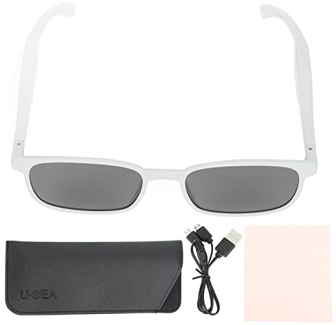 VBESTLIFE Smart Glasses, Open Ear Style Smart Glasses Bluetooth 5.0 Audiobrille Zum Hören von Musikanrufen (Grau-weiß)