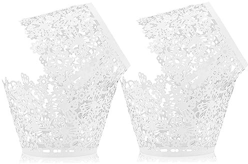Cupcake Wrappers,50 PCS Pearl Lace Paper Cake Cases Metallic Cake Wrap Cupcake Hollow Liners Muffin Papers Holders Toppers for Birthday Wedding Birthday Party Decoration