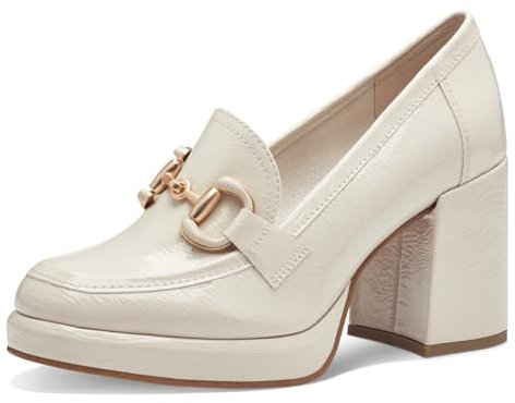 MARCO TOZZI Mocassini Donna con Tacco Verniciati Vegani, Beige (Cream Patent), 40 EU