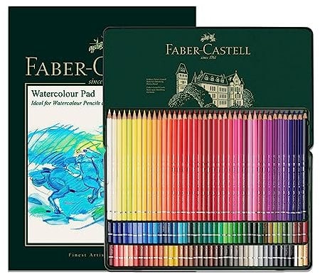 Faber-Castell - Bloc A4 y lata de 120 lápices de acuarela de colores inalterables Albrecht Dürer, para el colegio, casa y universidad, para libros de colorear para adultos, suministros de