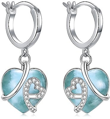 AOBOCO Herz Ohrringe Damen 925 Sterling Silber Baumeln Creolen Ohrringe mit Larimar Tropfen Schmuck Valentinstag Geburtstag Geschenke für Sie Frauen Mädchen Frau Freundin (Larimar)