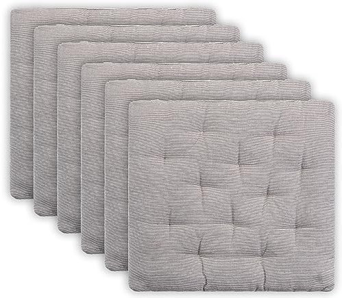 Brandsseller 6er Set Sitzkissen 100% Baumwolle 12er Punkt Steppung ca. 38 x 38 x 5 cm Kissen Dekokissen Stuhlkissen Gestreift Anthrazit